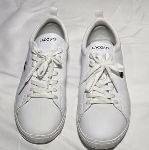 Lacoste Men's Court Base 224 1 White Leather Shoes Size 7.5 7 1/2 Excellent B1
